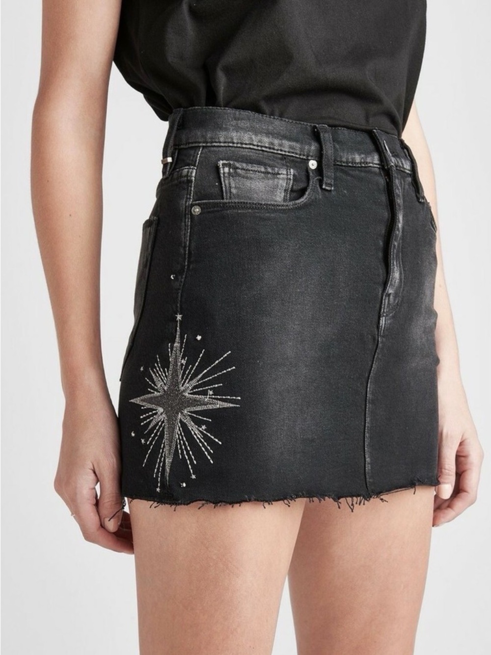 Hudson Viper Black Distressed Star Embezzled Mini Skirt